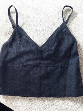 Women's Black Ribbed V-Neck Cami Tank Bralette Top